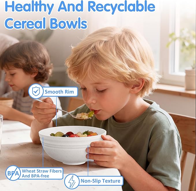 Quatish 10 PCS Unbreakable Cereal Bowls,Dishwasher & Microwave Safe Wheat Straw Bowls, Easy-to-Clean Lightweight Desserts & Soup Bowl, Portable for Picnics ，Snack Plastic Bowls Set,Beige