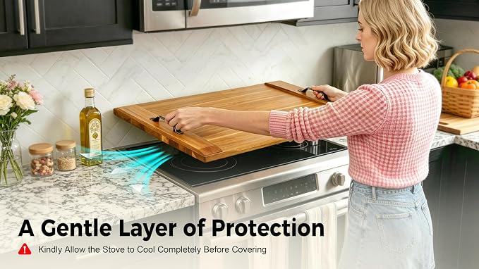 Gaialoop Noodle Board Stove Cover for Glass Top Electric Stove with Handles | Acacia wood stovetop cover adds counter space, elevates your kitchen, and protects most 30" glass top electric stoves
