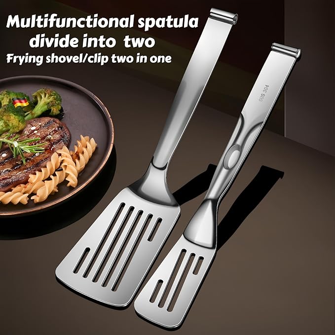 Kitchen Cooking Tongs, stainless steel,11.8 Inch | kitchen heat resistant detachable tongs become Two Individual Small Spatulas and Combined into a flat tongs for cooking