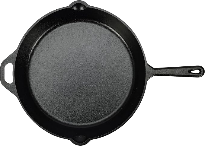 Amazon Basics Pre-Seasoned Cast Iron Skillet, Oven Safe, Even Heating, Heat Distribution, Stove Compatible, Heavy-Duty, 15-Inch, Black