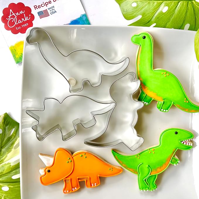 Ann Clark Dinosaur Cookie Cutter Set of 3, Made in USA | Includes: T-Rex, Triceratops & Brontosaurus, Perfect Size & Shape, From America's Largest Cookie Cutter Maker