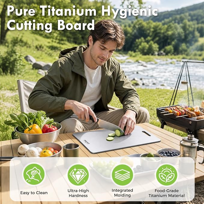 100% Titanium Cutting Board Set of 3, Double-Sided Kitchen Boards | 3-Piece Multi-Size Set One-Piece Pure Titanium Reversible Double-Sided Design Dishwasher Safe Gift-Ready Packaging