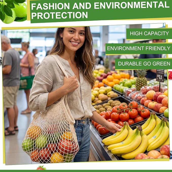 Paterr 80 Pack Cotton Mesh Produce Bags Bulk,Long Handle,Beige | Reusable Mesh Grocery Bags Bulk, Washable Net Market Tote String Shopping Bags, for Vegetable Fruit Beach Picnic Food Storage