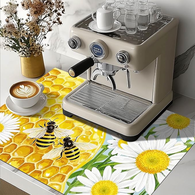 HOMETITUTE Honey Bee Stove Top Cover 28x20 Daisy Honeycomb Mat