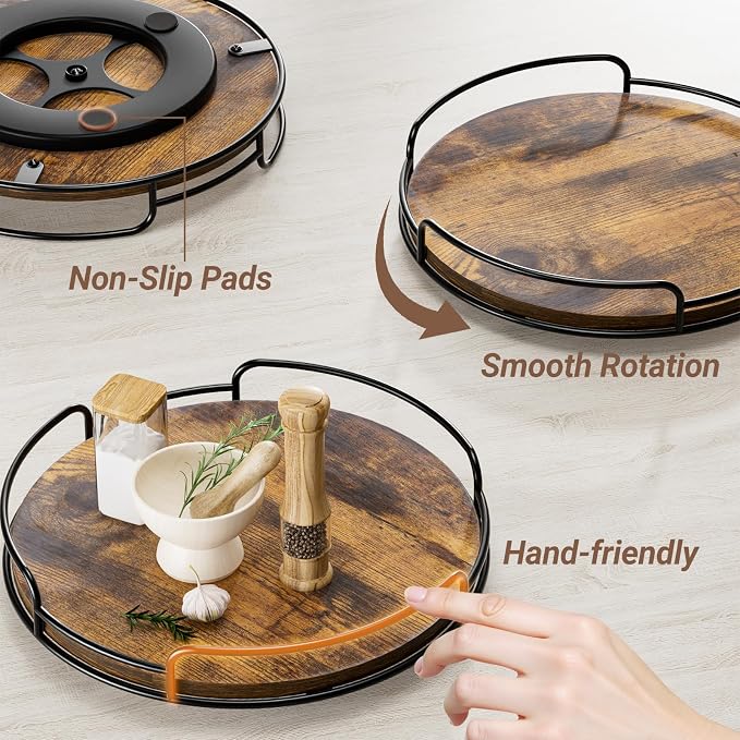 WOWBOX 12" Wood Lazy Susan Turntable Organizer for Cabinet, Pantry & Counter