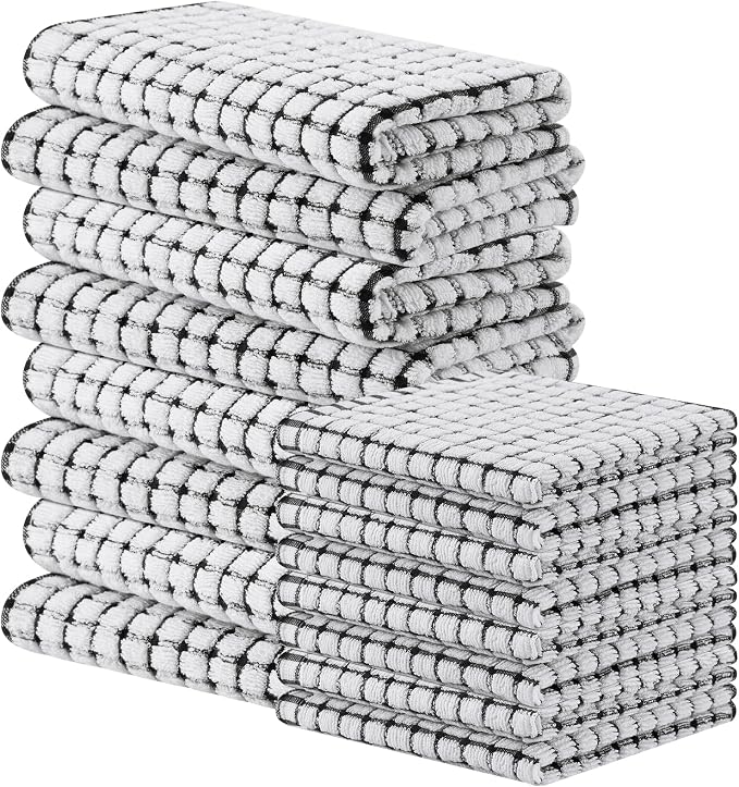 Homaxy Kitchen Towels and Dishcloths Set, Set of 16, Black | Cotton Terry Kitchen Dish Towels, Super Soft and Absorbent Dish Cloths, 16 x 25 and 12 x 12 Inches