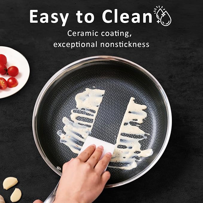 SAKAMOSH 8" Hybrid Nonstick Frying Pan, Stainless Steel, Induction Safe | PFAS/PFOA/PTFE-Free Ceramic Pan, Dishwasher & Oven Safe, Stay-Cool Handle,Compatible with All Cooktops