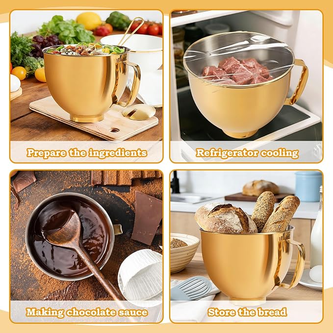 5 Quart Mixing Bowl for KitchenAid Stand Mixers, Food-Grade Stainless Steel Bowl with Handle & Clasp, Compatible with Tilt-Head 4.5–5 Qt Models – Fits K45, K45SS, KSM75, KSM150, KSM95