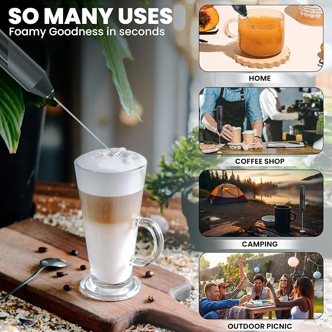 Milk Frother Handheld, Coffee Frother Wand, Mini Drink Mixer Wand | Electric whisk frother for protein powder; coffee mixer wand; hand frother; coffee frother handheld; coffee whisk frother