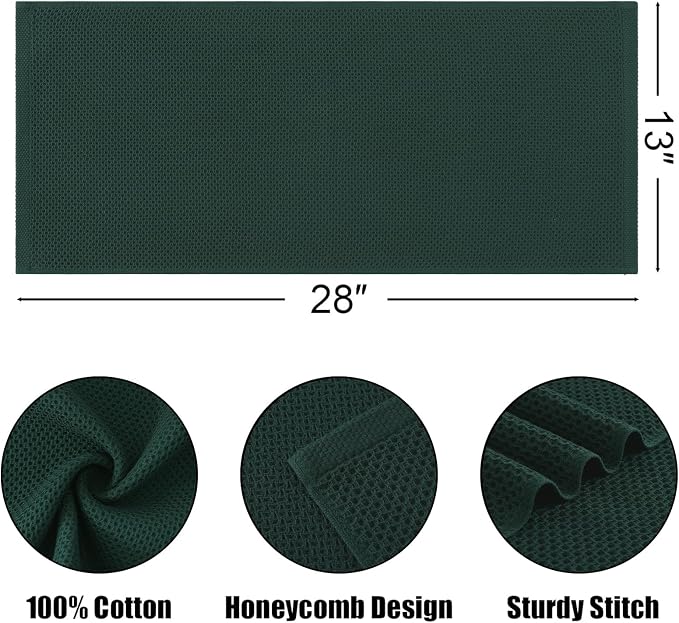 Kitinjoy Cotton Waffle 6-Pack Kitchen Towels, 13" x 28", Blackish Green | Super Soft, Ultra-Absorbent, Fast Drying, lightweight, Quick Drying Kitchen Hand Towels