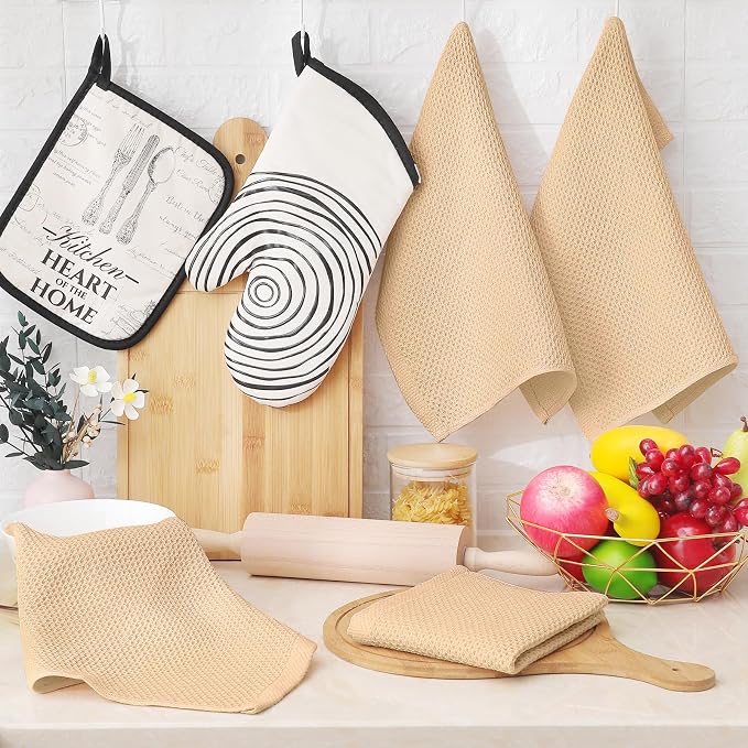 Homaxy 100% Cotton Waffle Weave Kitchen Dish Cloths 8-Pack, Apricot | 12 x 12 Inches, Ultra Soft Absorbent Dish Towels, Quick Drying Dish Rags with Hanging Loop