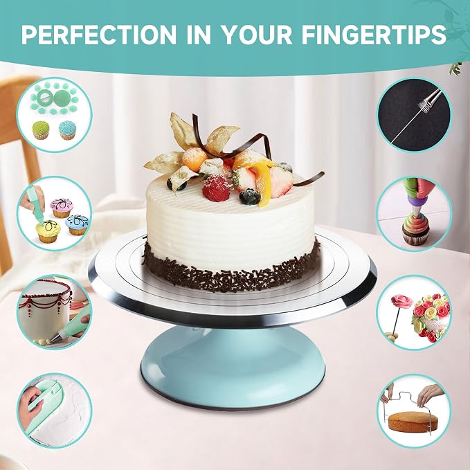 Cake Decorating Kit, 138pcs Cake Decorating Supply with Aluminium Cake Turntable, 64 Numbered Icing Piping Tips, 2 Spatulas, 3 Icing Comb Scraper and Leveller, 32 Piping Bags,cake decorating tool
