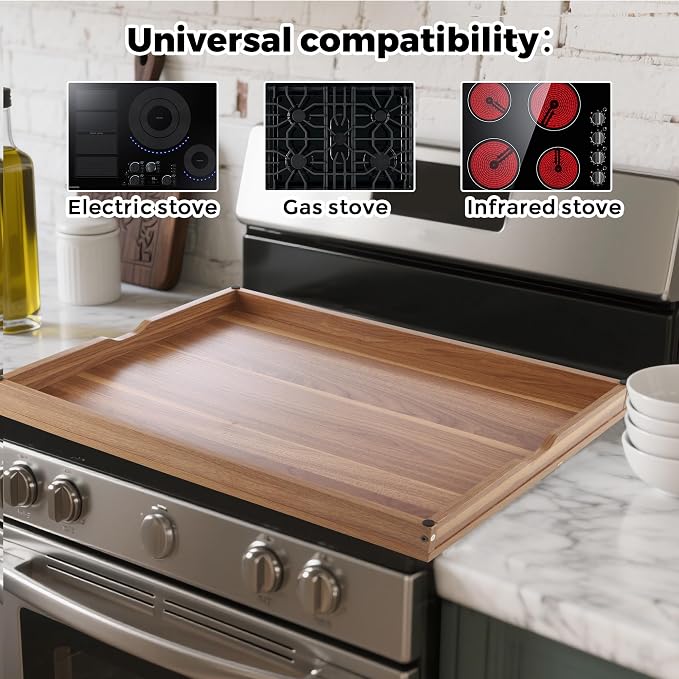 Stove Top Covers for Gas Burners and Electric Stove, 30"L x 22"W x 2.4" Gas Stove Cover, Wooden Cutting Boards/Sink Cover for Kitchen, Tray for Kitchen Counter Space (Nature)