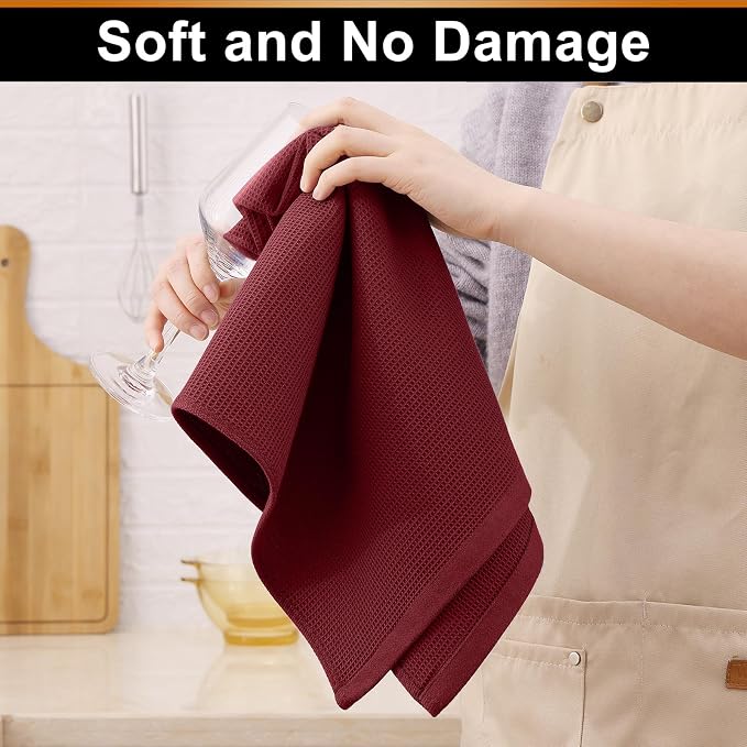 Homaxy 100% Cotton Waffle Weave Kitchen Towels, 4 Pack, Burgundy | Soft and Absorbent Dish Towels, 16 x 26 Inches Quick Dry Hand Towels