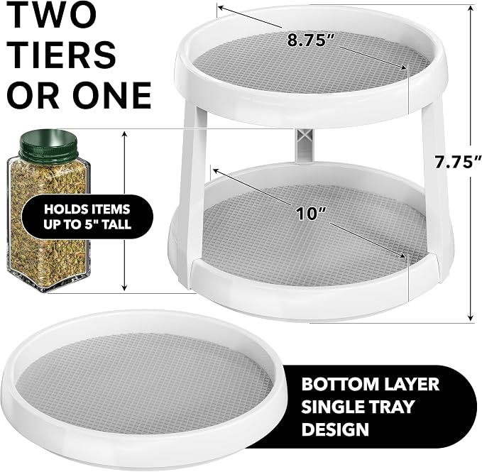Simple Houseware 2-Tier Lazy Susan Spice Organizer, 10-Inch, White/Gray