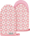 100% Thick Cotton Mini Oven Mitts Silicone Grip Girly Pink Heart | Girly Cute Oven Mitts for Women, Machine Washable, Non-Slip, Reversible Design Fits Both Hands, Stylish Kitchen Decor