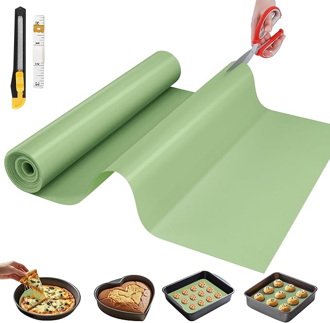 GTJ Silicone Baking Mat Roll, Reusable Baking Sheet Liners, 16 in x 10 ft | Free Cut to Size, Food-Grade, Non-Stick, Non-Slip, For Dough, Pastry, Air Fryer, Freeze Dryer, Oven Pan, Kitchen Counter