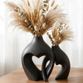 Black Ceramic Flower Vases Home Decor Heart Shaped Vase Set of 2 | Nordic Heart Shaped Vases Minimalist Decorative Vase for Table Centerpiece Wedding Dining Living Room Office House Decoration