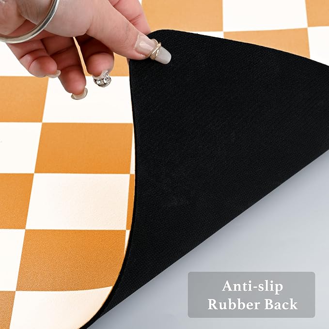 Ohocut Checkered Dish Drying Mat for Kitchen Counter, Coffee Bar Station Accessories, Retro Cute Aesthetic Modern Absorbent Drainer Mat Kitchen Drying Mat Easy Clean, Orange 16" x 24"