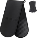 Philorn Black Double Oven Mitts, Heat Resistant 260℃ Silicone Glove | Waterproof Kitchen Gloves Oven Extra Long Oven Mitts with Non-Slip Silicone Surface for Baking, Cooking, BBQ