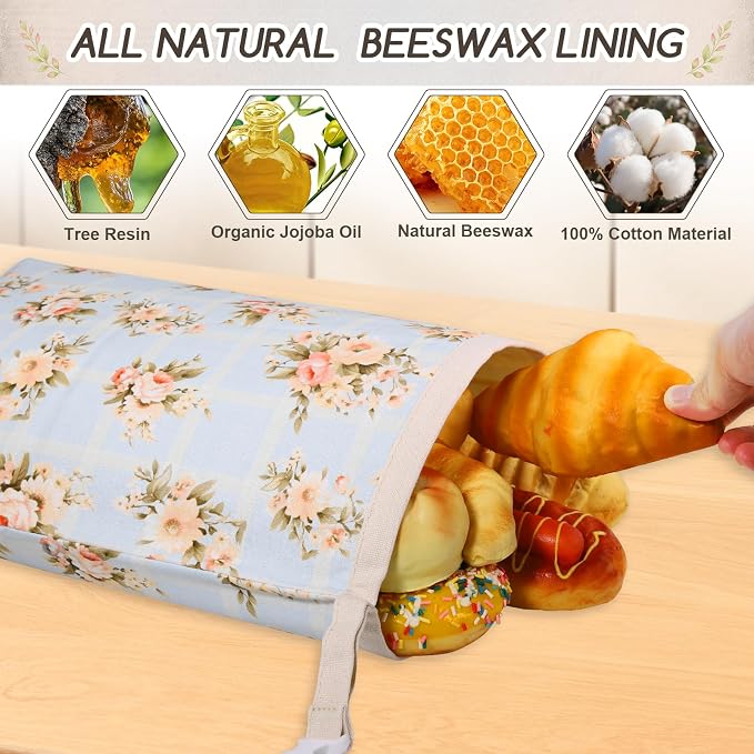 2 Pack Beeswax Bread Bags for Homemade Bread, Sourdough Storage XL 17"x13" | Reusable Bees Wax Bread Bag & Keeper, Natural Canvas with Premium Box for Home Baking, Freezer Storage & Outdoor Use