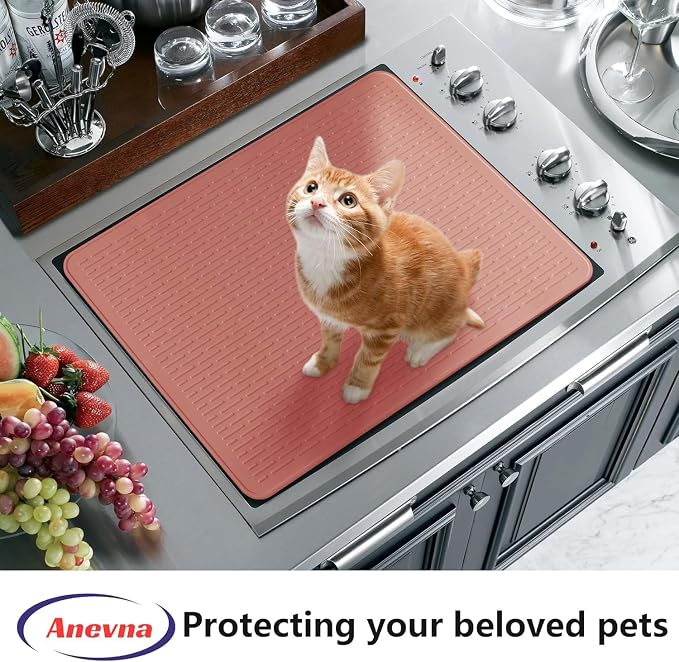 Stove Top Cover for Electric Stove- Range Covers for Electric Stove,Silicone XXL Dish Drying Mat, Glass Cooktop Covers, Flat RV Range top Mats (Rosy, 28"x20")