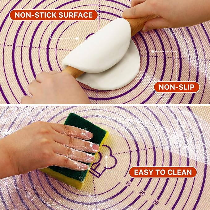 DANIA & DEAN 36"x24" Extra Thick Silicone Baking Mat for Pastry and Bread | Non-Slip & Non-Stick Mat with Measurements, for Pizza, Pie Crust, Dough Rolling, Pasta & Sourdough, Reusable Counter Sheet