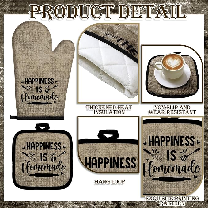 Leinuosen 8 Pcs Kitchen Towels and Oven Mitts Sets Pot Holders Dishcloths Set Kitchen Decorative Accessories Absorbent Potholders Heat Resistant for Chef Baking Cooking