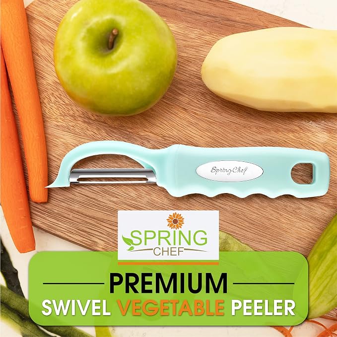 Spring Chef Swivel Vegetable Peeler for Kitchen w/Soft Grip Handle, Mint | Premium Potato Peeler w/ Ultra Sharp Stainless Steel Blades, Multifunctional Veggie Peeler for Apple, Carrot, Cucumber, Fruit