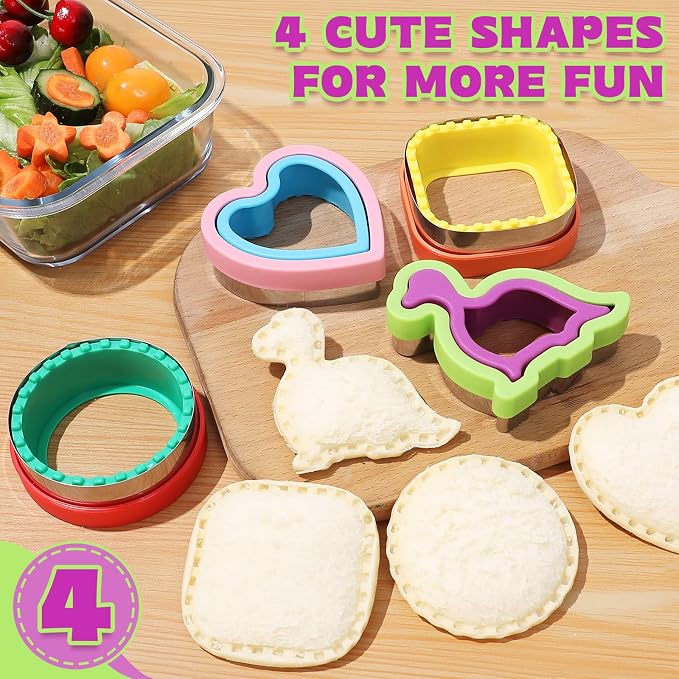 32 Pcs Sandwich Cutter and Sealer Set, Bread Decruster Sandwich Cutter Pancake Maker & Fruit Vegetables Cutter Shapes, Bento Lunch Box Food Decor Tool for School Party Snack DIY