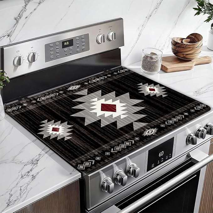 Black Southwestern Stove Top Covers for Electric Stove, Electric Gas Stove Pad Heat Resistant Range Cooktop Protector for Home Decor Kitchen 28"x20"