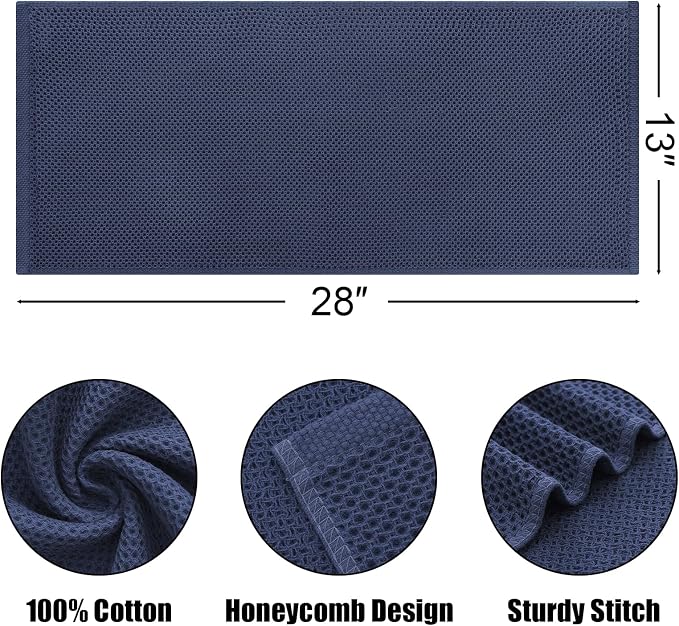 Kitinjoy 100% Cotton Waffle 6-Pack Kitchen Towels, 13" x 28", Navy Blue | Super Soft, Ultra-Absorbent, Fast Drying, lightweight, Quick Drying Kitchen Hand Towels