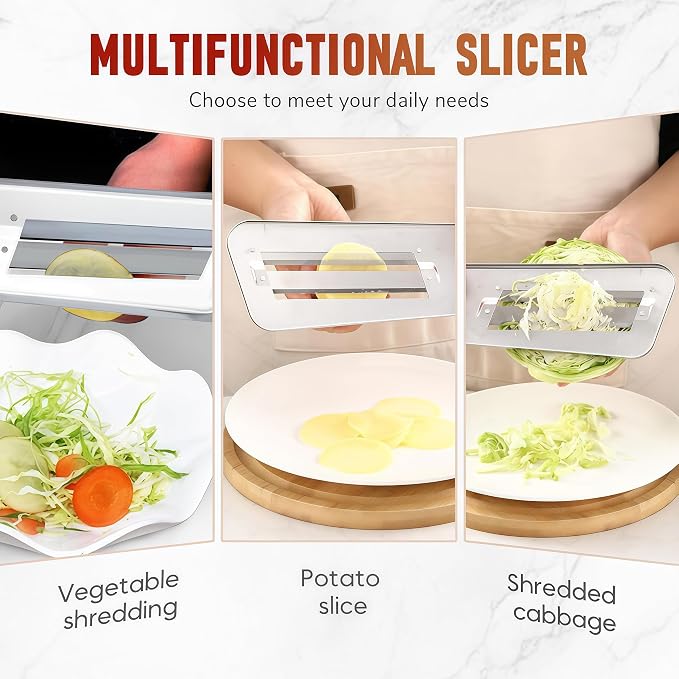 2026 New Stainless Steel Dual Blade Julienne Cutter, Multifunctional Vegetable Cutter, for Sauerkraut Coleslaw Mandoline Slicer With Silicone Finger Grips Peeler