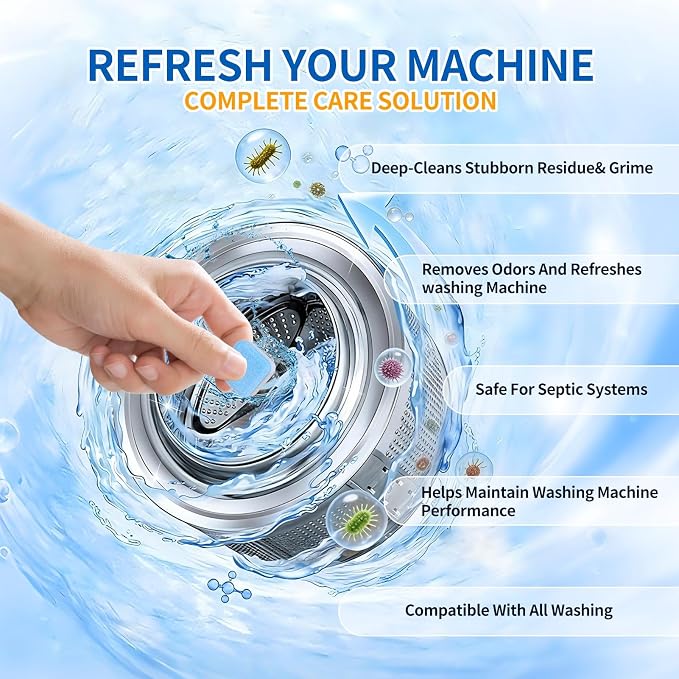 Washing Machine Cleaner Tablets,Pet Owner Formula-24 Tablets | Made for pet owners, provide deep cleaning care for detergent residue and buildup in HE, front load and top load machines.