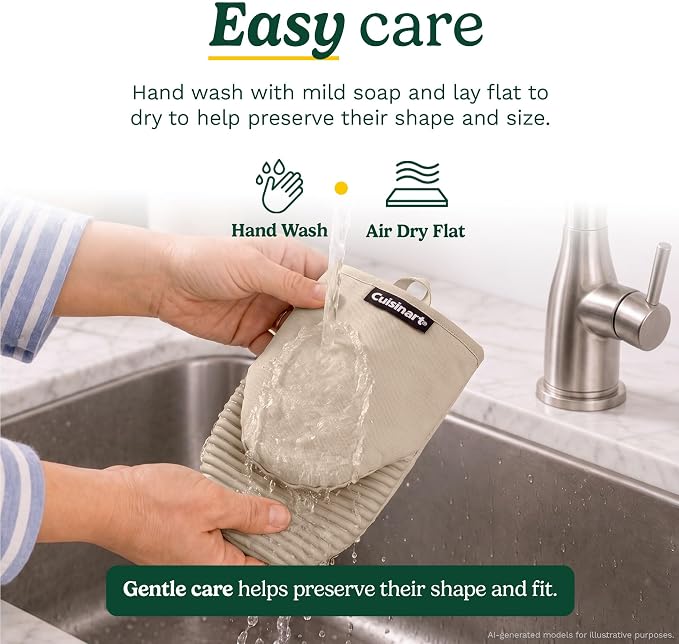 Cuisinart Mini Oven Mitts, 2-Pack 5"x8.5", Heat Resistant 500F | Compact pot holder for baking, air fryer, and cookware, silicone non-slip grip, hanging loop, fits either hand, wipes clean