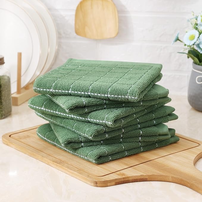 Homaxy 100% Cotton Terry Kitchen Dish Cloths, 6 Pack, Grass Green | Ultra Soft and Absorbent, Suitable for Drying and Washing Dishes