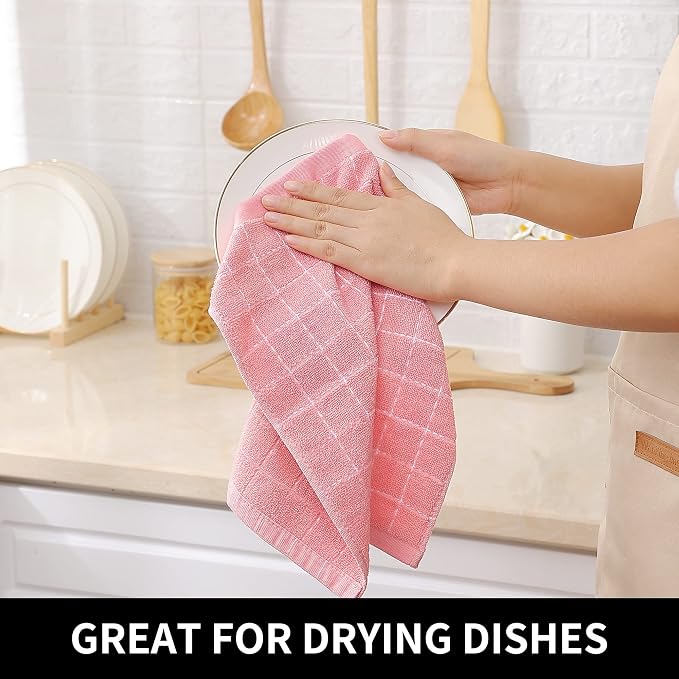 Homaxy 100% Cotton Terry Kitchen Dish Cloths, 8 Pack, Pink | Ultra Soft and Absorbent, Suitable for Drying and Washing Dishes
