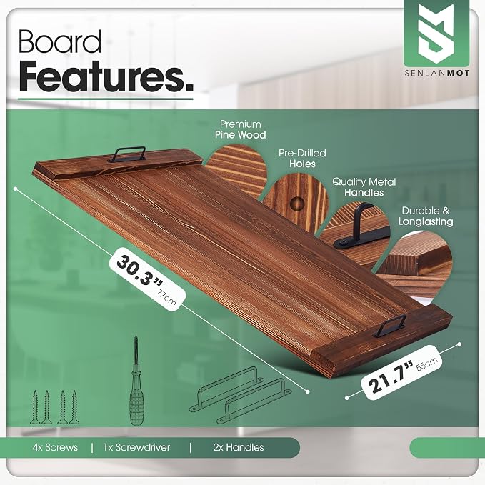 Electric & Gas Stove Top Cover Noodle Board – Large Pine Stovetop Cover & Decorative Tray with Handles – Multi-Functional Kitchen Cutting Board & Modern Home Accessories 30.3"x21.7" (1 Pc)