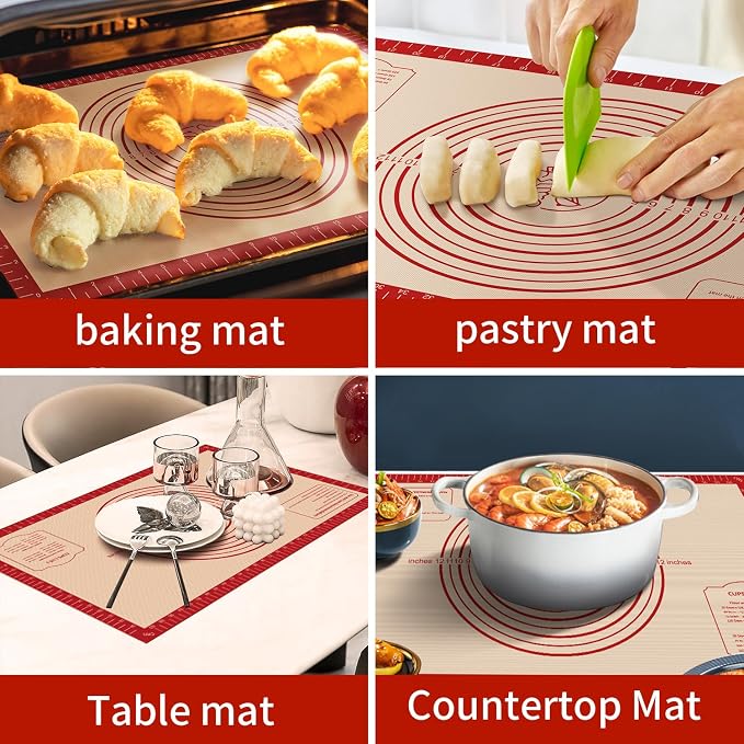 Non Stick Silicone Pastry Mat, Dough Mat for Rolling, Food-grade Reusable Baking Mat Fondant Mat Nonslip Kitchen Mat for Counter Oven Mat for Making Cookies Macarons Bread Pizza