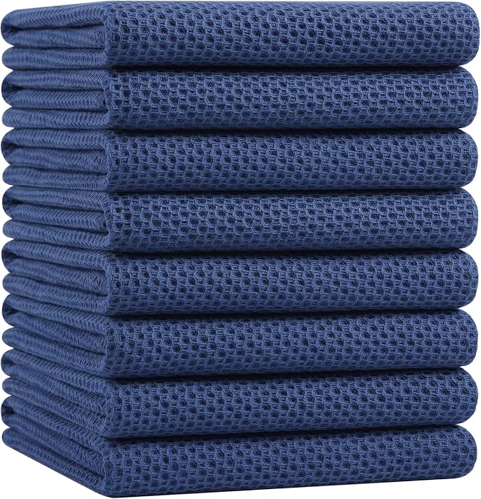 Homaxy 100% Cotton Oversized Waffle Weave Kitchen Towels 8-Pack, Navy Blue | 20 x 28 Inches, Ultra Soft Absorbent Dish Towels, Quick Drying Large Cleaning Towels