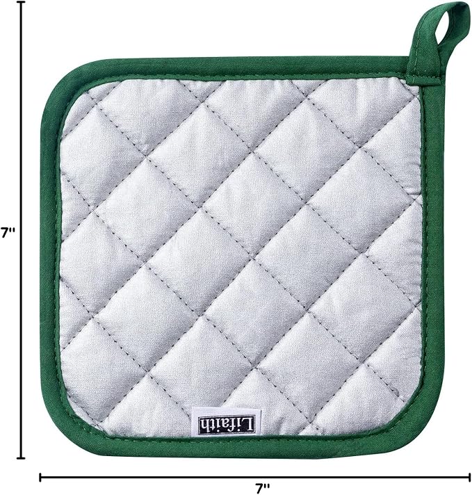 100% Cotton Kitchen Everyday Basic Terry Pot Holder Heat Resistant Coaster Potholder for Cooking and Baking Set of 5 Dark Green