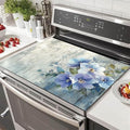 HOMETITUTE Blue Blossom Stove Top Cover 28x20 Elegant Floral Diatomite Mat