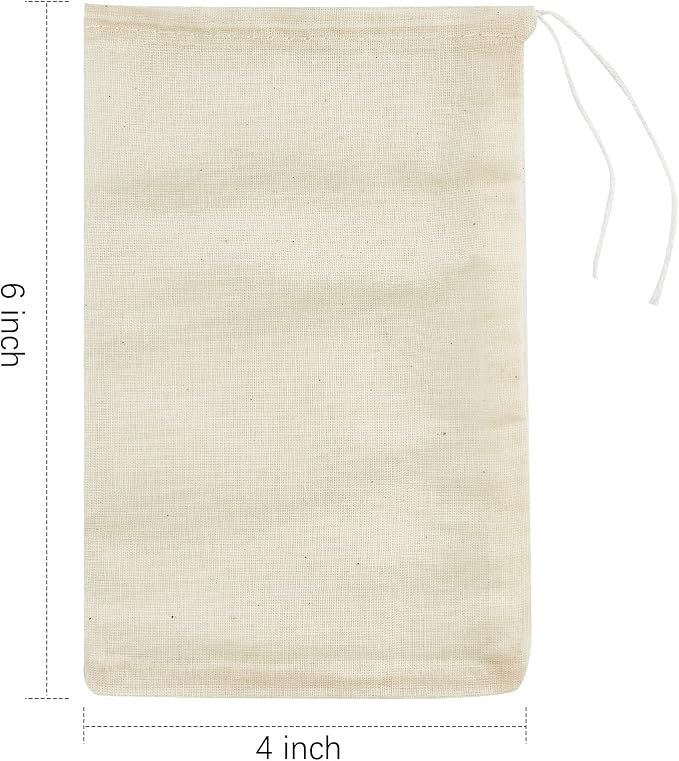 TUZAZO 50 Pcs Muslin Bags with Drawstring 4 x 6 inch, Reusable Tea Bags for Loose Leaf Tea, Natural Cotton Unbleached Cheesecloth Small Spice Bag for Cooking Soup Herb Sachet Bag Empty