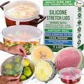 Reusable Silicone Stretch Lids for Food Storage in Fridge - Elastic Heat-Resistant Bowl Covers, Cups, Cans, Jars - Universal Food Grade Lid for Round and Rectangle Containers - Dishwasher Safe -7 Pack