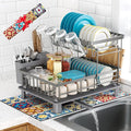 2 Tier Large Detachable Dish Drying Rack for Kitchen Counter, Gray | Compact Dish Drainer Organizer, Rust-Resistant, Space-Saving Dish Rack with Drainboard, Utensil Holder, Kitchen Organizer