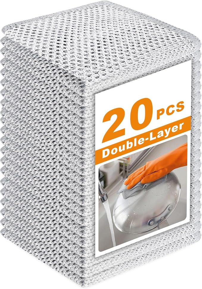 20 Pcs New Upgrade 3-Layer Metal Dish Cloth, 7.87x7.87 Inch Cleaning Cloth | No Scratches Wire, Reusable Multipurpose Wire Dishwashing Rag for Kitchen Cleaning Cloths,Sinks,Dishes,Stove Top, Dimensions