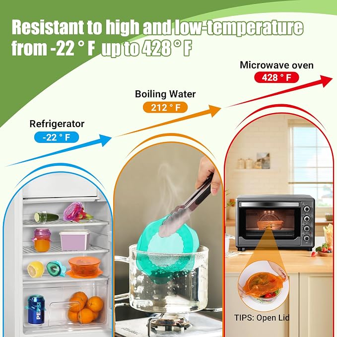 Silicone Stretch Lids for Food Storage in Fridge, Reusable Elastic Bowl Covers for Cup, Cans, Jars, Round & Rectangle Container, Food Grade Silicone Microwave Food Cover, Heat-Resistant, 8PCS