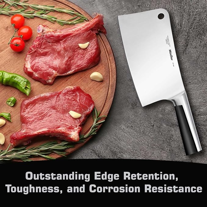 Mueller 7-Inch Meat Cleaver Butcher Knife - German High Carbon Steel, Laser-Tested Razor-Sharp Blade, Heavy Duty Bone Chopper for Meat & Vegetables, Home & Restaurant, Gift for Him | Laser-Tested Razor-Sharp Blade, Heavy Duty Bone Chopper, For Meat & V...