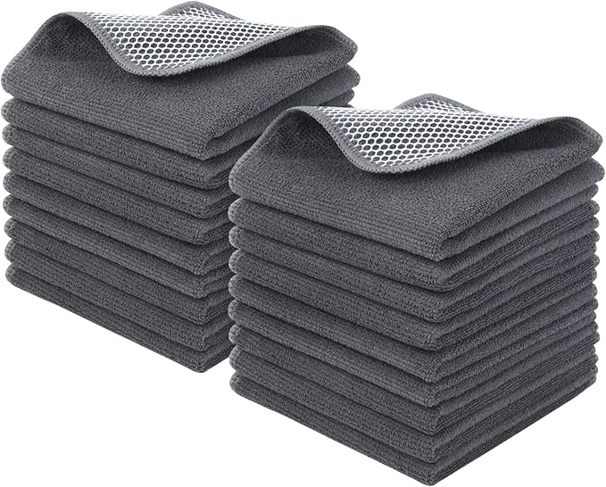 Dish Cloths for Washing Dishes with Scrub Side, Microfiber Dish Rags | Dual-sided microfiber dish cloths with scrubber for stuck-on food, quick dry kitchen washcloths 18 Pack, 12" x 12 Inch Gray