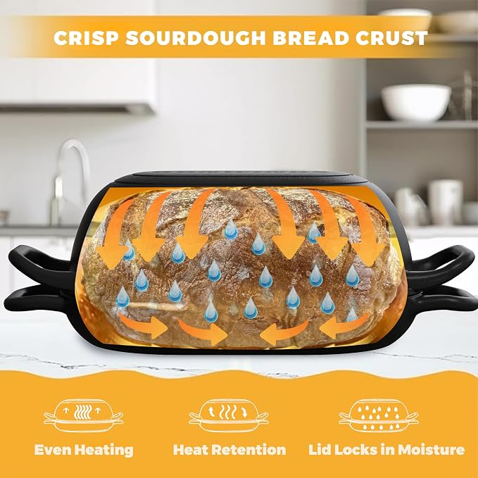 12 x 8 Inch 5QT Oval Dutch Oven for Bread Baking, Cast Iron | Bread Oven with Lid for Sourdough Baking, Dutch Oven Bread Loaf Pan Creates Crispy Crust for Artisan Homemade Bread
